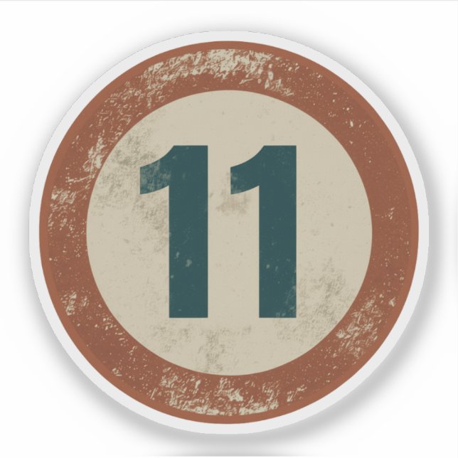 Pegatina Vintage Distressed Number 11 (Anverso)