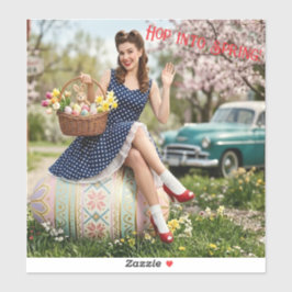 Pegatina Vintage Easter Pin-Up Sticker | Hop Into Spring