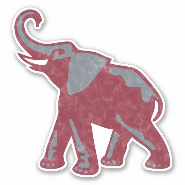 Pegatina Vintage elefante (Crimson & Grey) (Anverso)