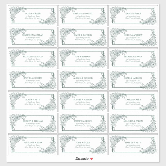 Pegatina Vintage Emerald Floral Line Art (Hoja)