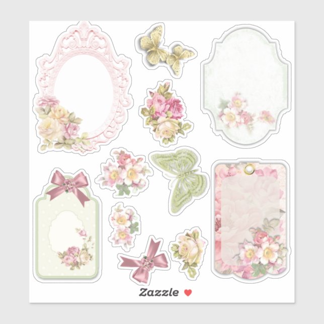 Pegatina Vintage Floral Ephemera Scrapbook Sticker Sheet  (Hoja)