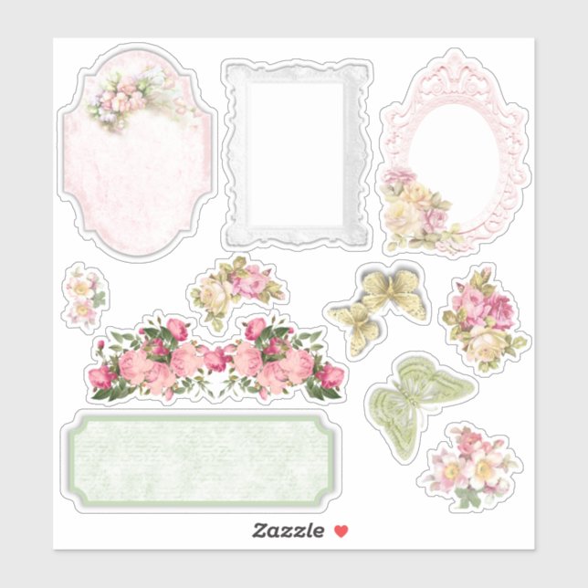Pegatina Vintage Floral Ephemera Scrapbooking Sticker Sheet (Hoja)