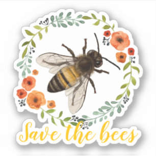 Pegatina Vintage Floral Wreath Save the Bees