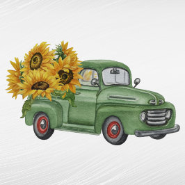 Pegatina Vintage Green Truck Sunflowers