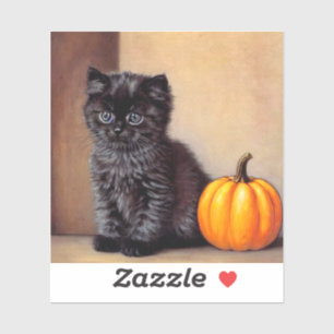 Pegatina Vintage Halloween Black Kitten Ilustracion