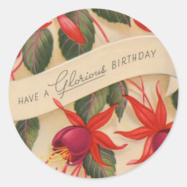 Pegatina Vintage Happy Birthday Flowers (Anverso)
