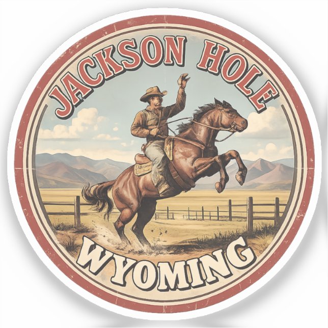 Pegatina Vintage Jackson Hole Bucking Bronco wyoming gits (Anverso)