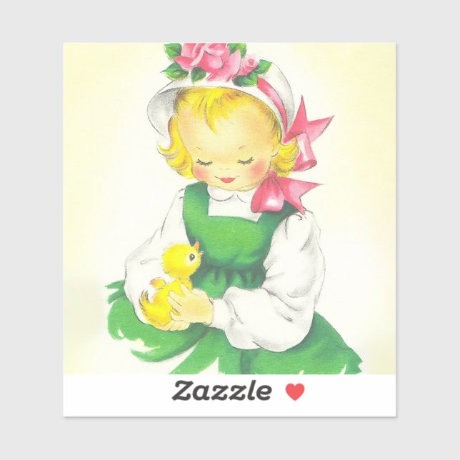 Pegatina Vintage Little Girl Retro Cute (Hoja)