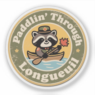 Pegatina Vintage Longueuil Quebec Canotaje Mapache