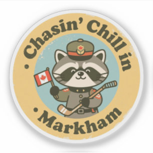 Pegatina Vintage Markham Ontario Raccoon & Hockey