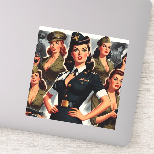 Pegatina Vintage Military Pin-up (Detalle)