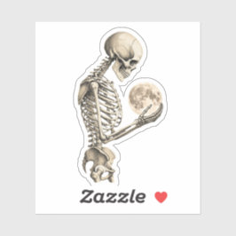 Pegatina Vintage Moonlight Skeleton Holding Full Moon Gothi