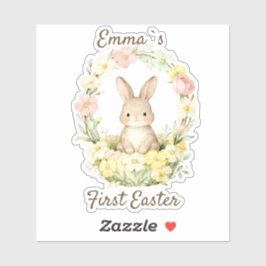 Pegatina Vintage My First Easter Bunny Floral Wreath