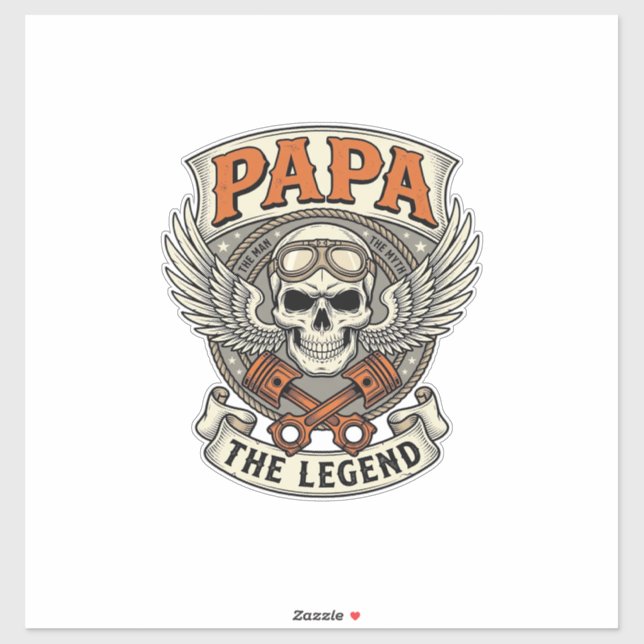 Pegatina Vintage Papa Biker Skull Legend (Hoja)