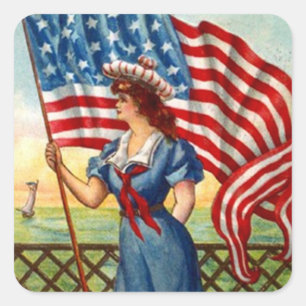 Pegatina Vintage Patriotic Lady USA Antísima Bande