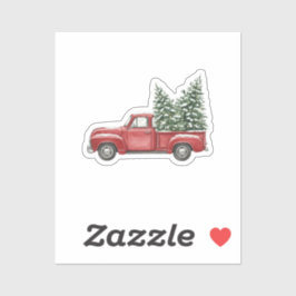 Pegatina Vintage Red Truck Carrying Snowy Christmas Tree