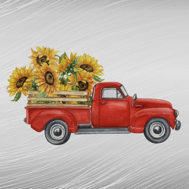 Pegatina Vintage Red Truck Sunflowers (Subido por el creador)