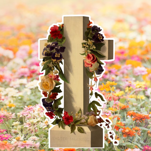Pegatina Vintage Religiosa Cruz Floral Jesús Pascua (Vintage Religious Christian Catholic Floral Cross Jesus Christ Easter Custom-Cut Vinyl Sticker)