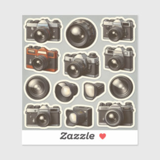 Pegatina Vintage Retro Cameras & Lens Sticker Sheet شيت ملص