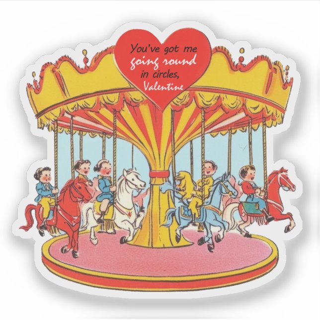 Pegatina Vintage Retro Valentine Carousel Horses  (Anverso)