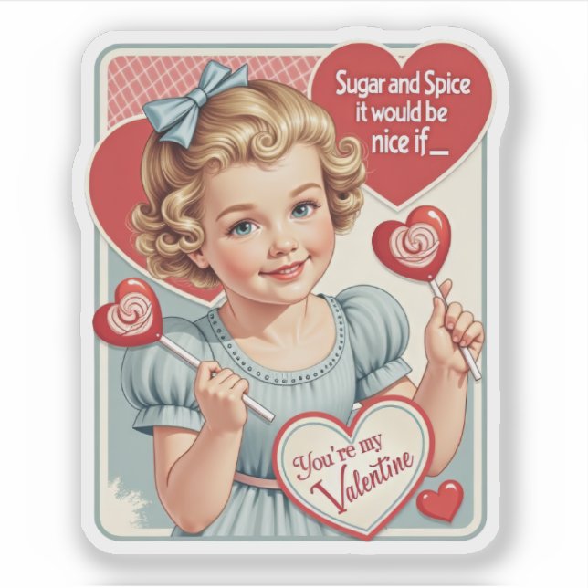 Pegatina Vintage Retro Valentine Sugar and Spice (Anverso)