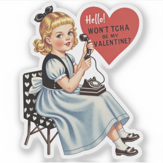 Pegatina Vintage Retro Valentine Telephone Be Mine (Anverso)