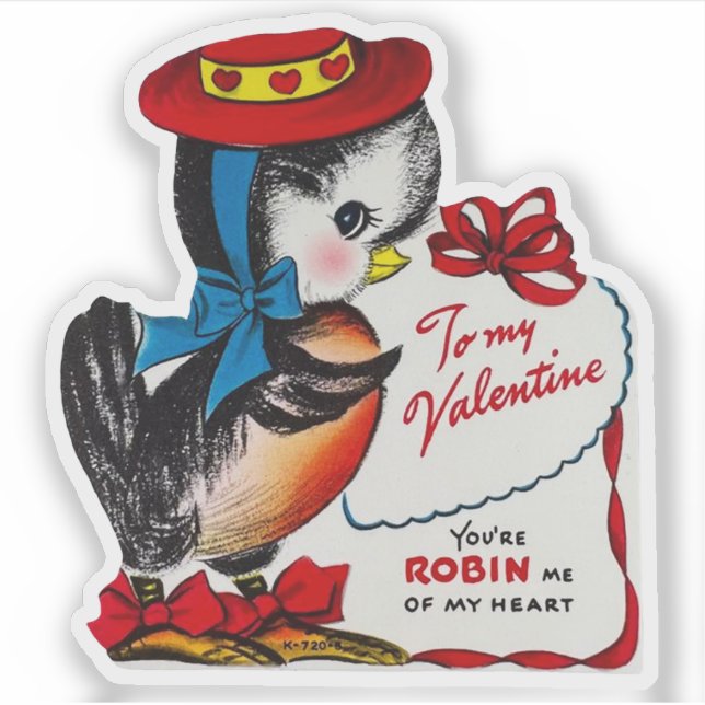 Pegatina Vintage Retro Valentine's Day Robin Bird Valentine (Anverso)