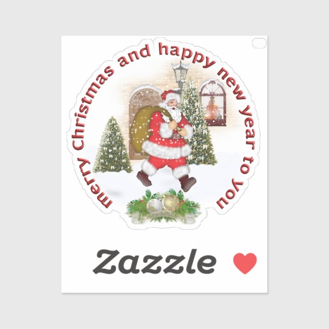 Pegatina Vintage Santa Claus In Snow Christmas Art (Hoja)