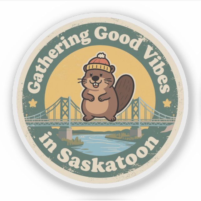 Pegatina Vintage Saskatoon SK Good Vibes Gift (Anverso)