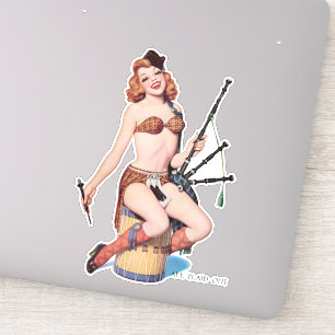 Pegatina Vintage Scottish Pin-up chica con gaita