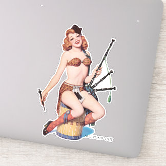 Pegatina Vintage Scottish Pin-up chica con gaita