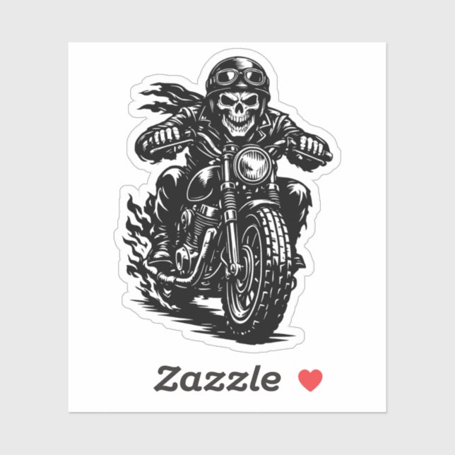Pegatina Vintage Skeleton Biker Motorcycle Illustration (Hoja)