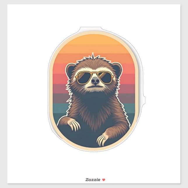 Pegatina Vintage Sloth Sunglasses Retro Sunset Vector Art 2 (Hoja)