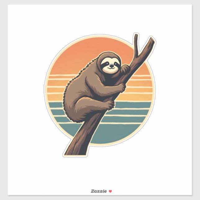 Pegatina Vintage Sloth Sunset Vector Retro Hanging Art 2 (Hoja)