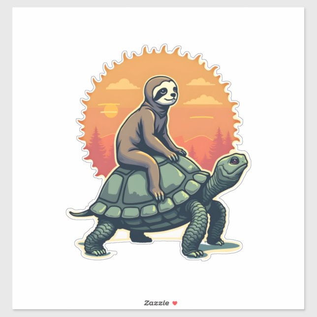Pegatina Vintage Sloth Turtle Retro Animal Ride Shirt 2 (Hoja)