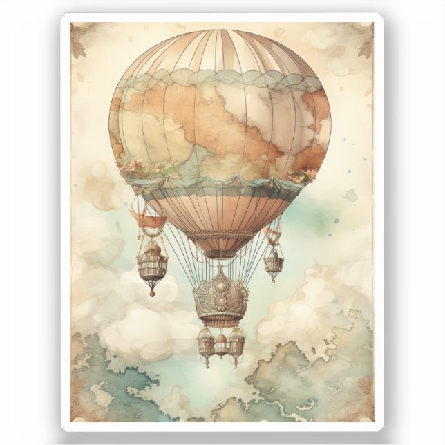 Pegatina Vintage Steampunk Hot Air Balloon (5) (Anverso)
