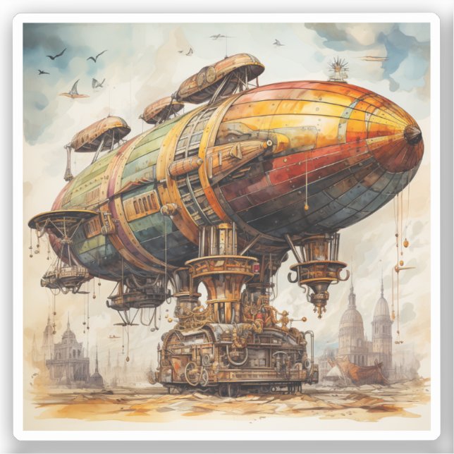 Pegatina Vintage Steampunk Zeppelin (1) (Anverso)