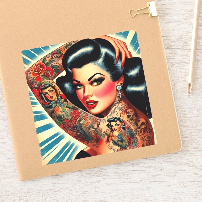Pegatina Vintage Tattooed Pin-up (Cuaderno)