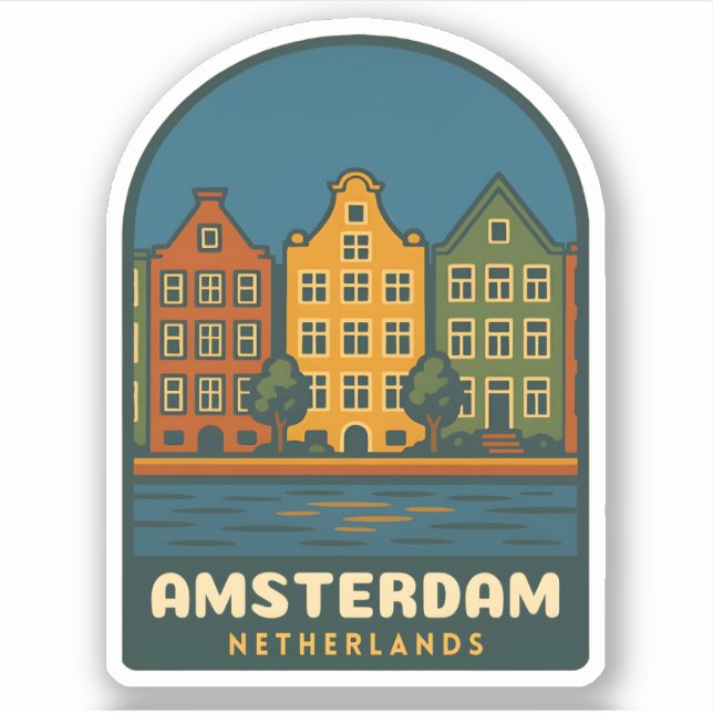 Pegatina Vintage Travel Amsterdam Netherlands Retro Scenic (Anverso)