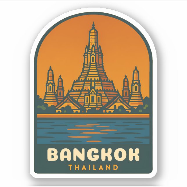 Pegatina Vintage Travel Bangkok Thailand Retro Graphic (Anverso)