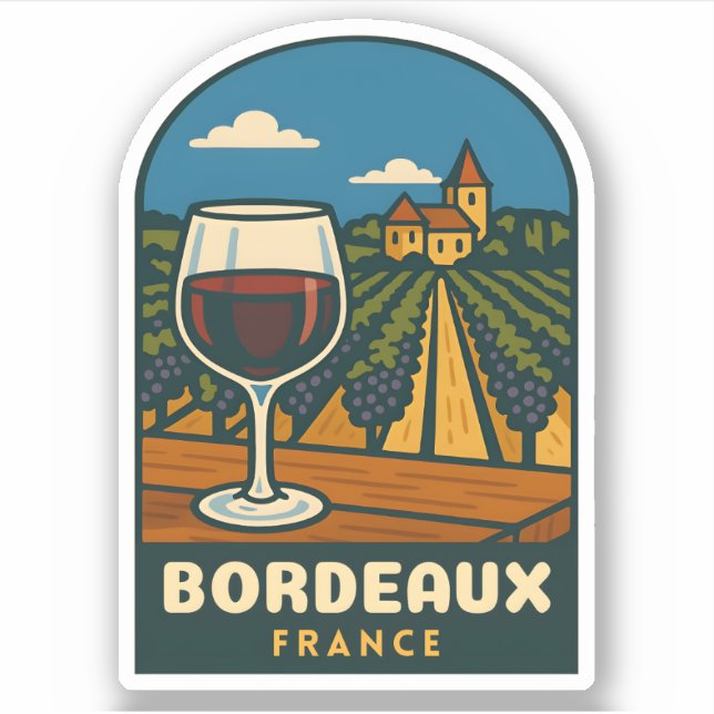 Pegatina Vintage Travel Bordeaux France Vineyard Retro (Anverso)