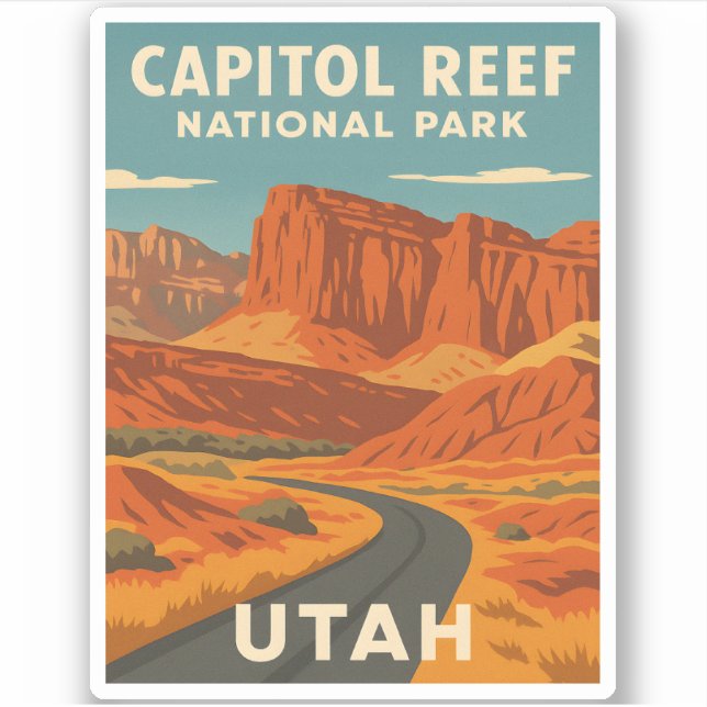 Pegatina Vintage Travel Capitol Reef Parque Nacional Utah (Anverso)