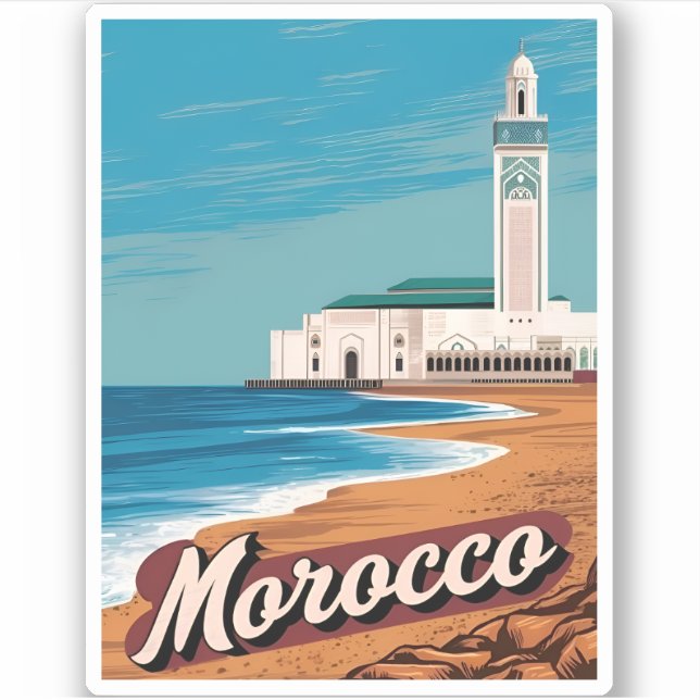 Pegatina Vintage Travel Casablanca Morocco Retro Scenic (Anverso)