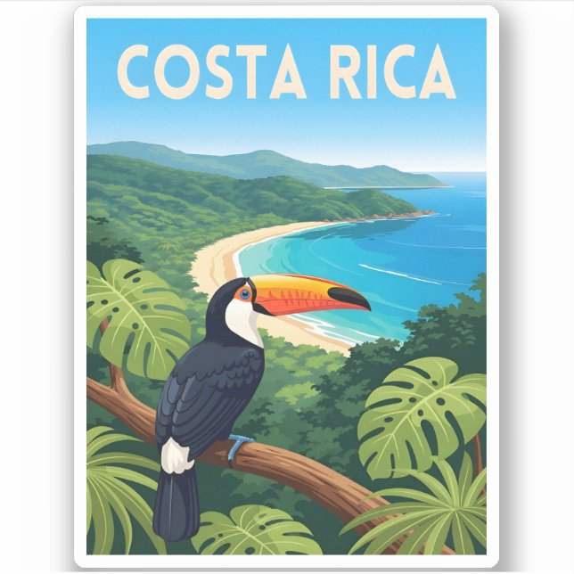 Pegatina Vintage Travel Costa Rica Nature Beach Retro (Anverso)