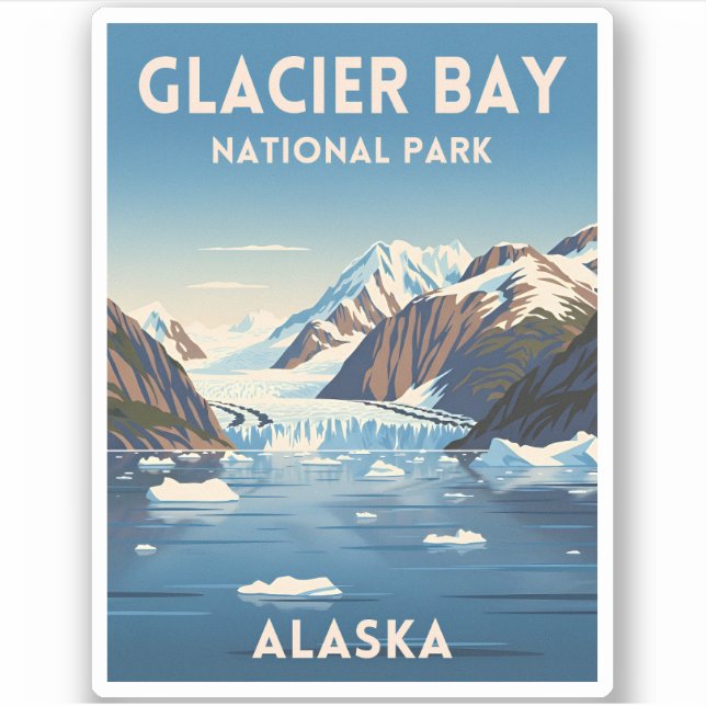 Pegatina Vintage Travel Glacier Bay Parque Nacional Alaska (Anverso)