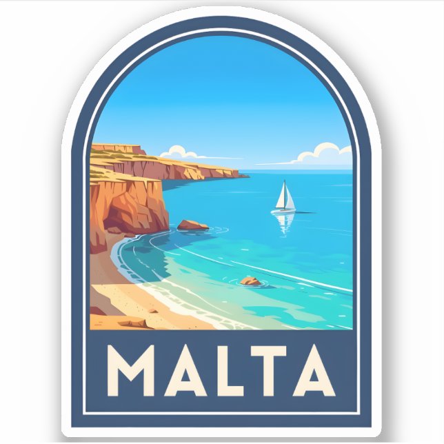 Pegatina Vintage Travel Malta Seaside Landscape Retro (Anverso)