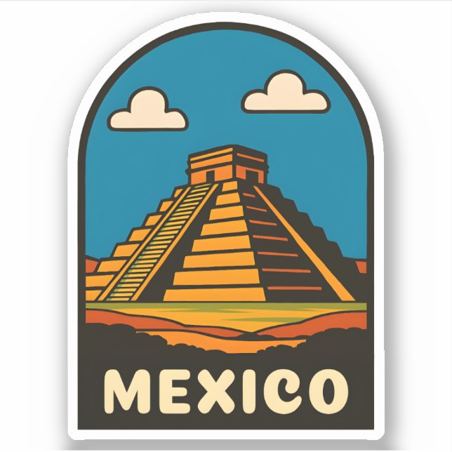 Pegatina Vintage Travel Mexico Aztec Pyramid Retro Scenic (Anverso)