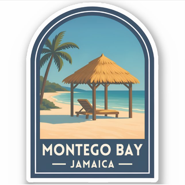 Pegatina Vintage Travel Montego Bay Jamaica Beach Retro (Anverso)