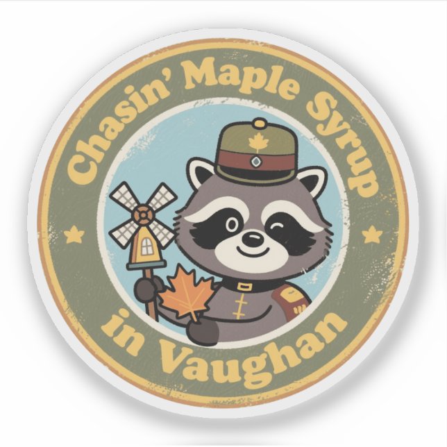 Pegatina Vintage Vaughan Ontario Mapache (Anverso)