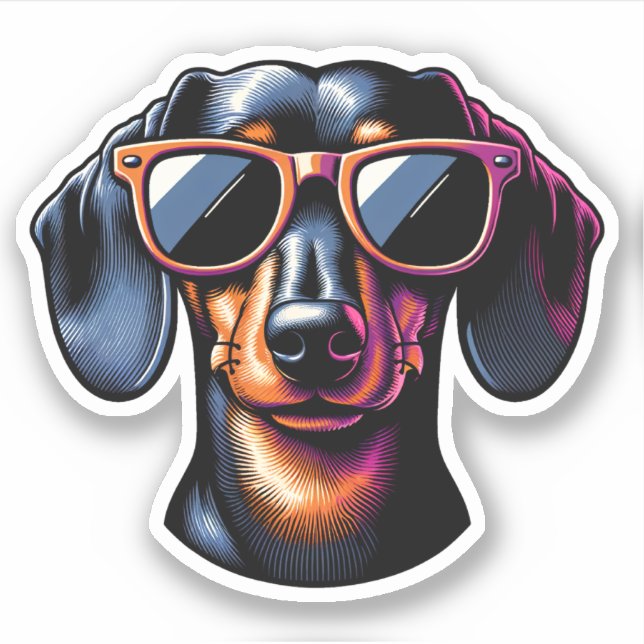 Pegatina Vinyl de Dachshund - Gafas de sol (Anverso)